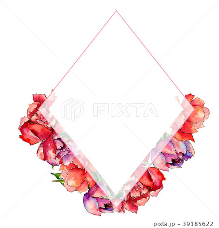 Wildflower peony flower frame in a watercolor 39185622