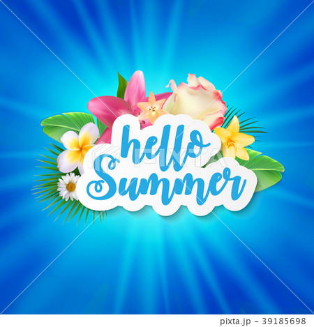 Hello Summer Background with Glass and Palm 39185698