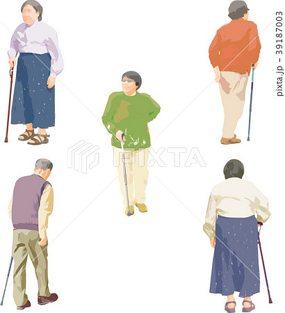 全身人物イラスト_杖をついて歩く 全身人物イラスト_杖をついて歩く 39187003