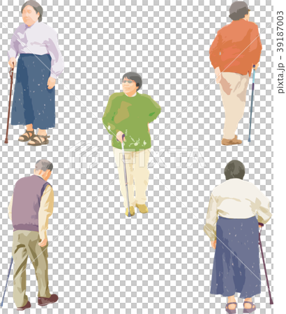 全身人物イラスト_杖をついて歩く 全身人物イラスト_杖をついて歩く 39187003