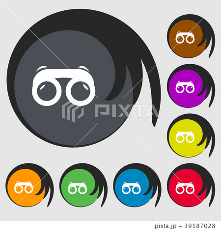binoculars icon sign. Symbols on eight colored but binoculars icon sign. Symbols on eight colored but 39187028