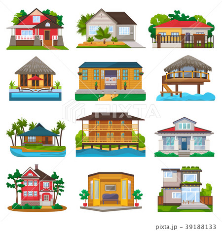 Villa Vector Facade Of House Building And Tropicalのイラスト素材