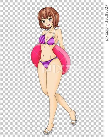 Woman in swimsuit with floating ring Woman in swimsuit with floating ring 39188327