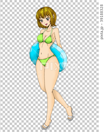 泳裝的婦女有浮動圓環的 39188328