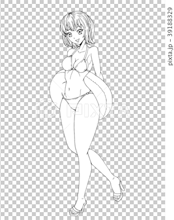 泳裝的婦女有浮動圓環的 39188329