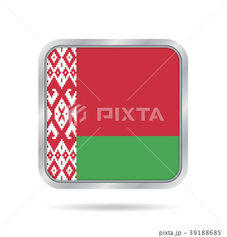flag of Belarus, shiny metallic gray square button