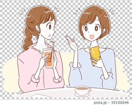 カフェで会話する2人の女性のイラストのイラスト素材