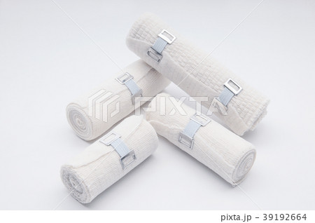 White elastic bandage at white background White elastic bandage at white background 39192664