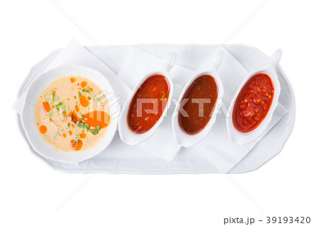 Chicken fillets and various sauces from tomato. Chicken fillets and various sauces from tomato. 39193420