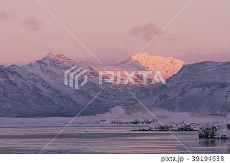 Iceland scene with snow mountain and sunrise  39194638