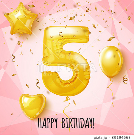 Five Birthday greeting card on shiny pink Five Birthday greeting card on shiny pink 39194663