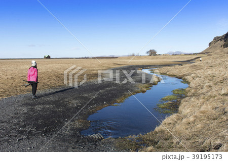 people walk on black sand beach in south Iceland people walk on black sand beach in south Iceland 39195173