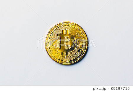 Golden bitcoin on white background. Concept mining Golden bitcoin on white background. Concept mining 39197716