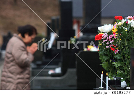 お墓参り お彼岸の供え物の菊の花 お墓参り お彼岸の供え物の菊の花 39198277