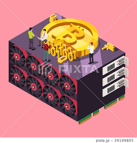 GPU mining Bitcoin concept. Isometric vector GPU mining Bitcoin concept. Isometric vector 39199805