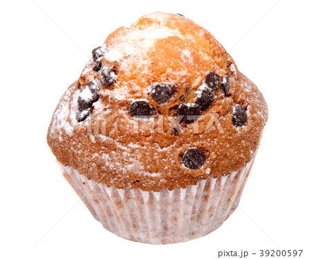 chocolate chip muffin isolated on white background 39200597