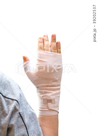 Injured female hand wrapped with bandage Injured female hand wrapped with bandage 39202537