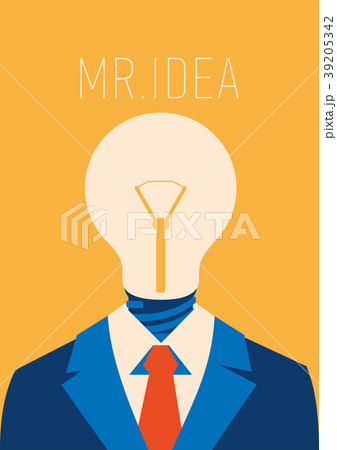 Flat businessman with light bulb instead head 39205342