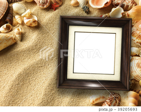 Picture frame on shells and sand background Picture frame on shells and sand background 39205693