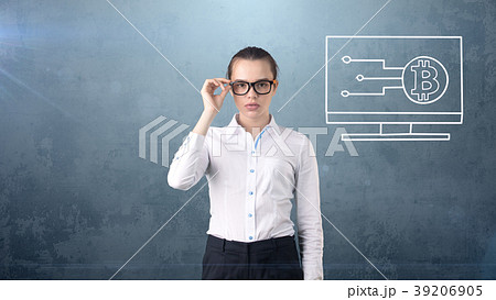 Lucky cute lady and bitcoin investment. Concept of Lucky cute lady and bitcoin investment. Concept of 39206905