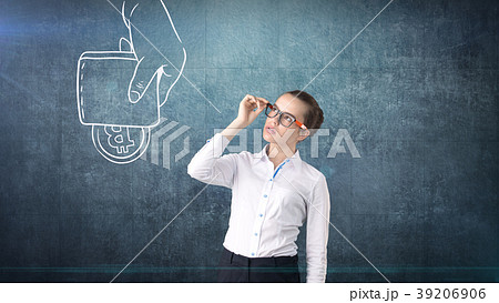 Lucky cute lady and bitcoin investment. Concept of Lucky cute lady and bitcoin investment. Concept of 39206906