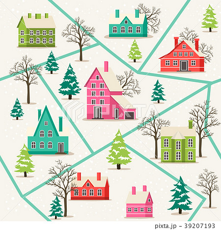 Rural winter landscape seamless pattern 39207193