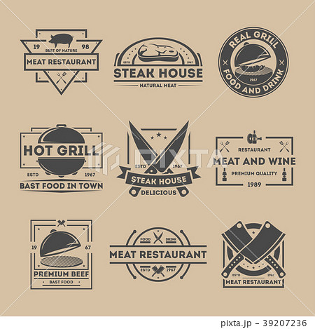 Steak house vintage isolated label set 39207236