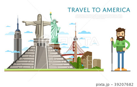 Travel to America banner with famous attractions Travel to America banner with famous attractions 39207682