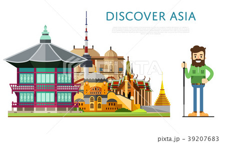Discover Asia banner with famous attractions Discover Asia banner with famous attractions 39207683