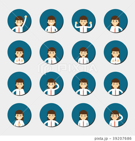 Cartoon young girl expressing different emotions 39207686