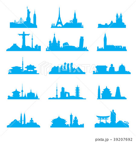 Cityscape with famous attractions silhouette set Cityscape with famous attractions silhouette set 39207692