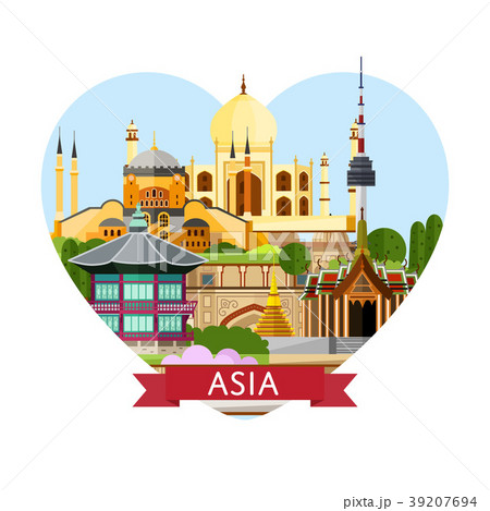 Asia travel banner with famous attractions. 39207694