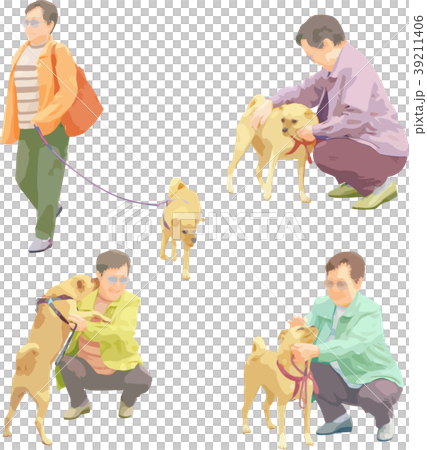 Whole body person illustration _ grandmother and dog Whole body person illustration _ grandmother and dog 39211406