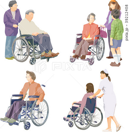 全身人物素材 車いすと医療のイラスト素材