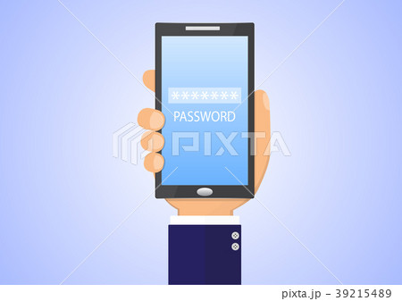 Hand holding smartphone with password box 39215489