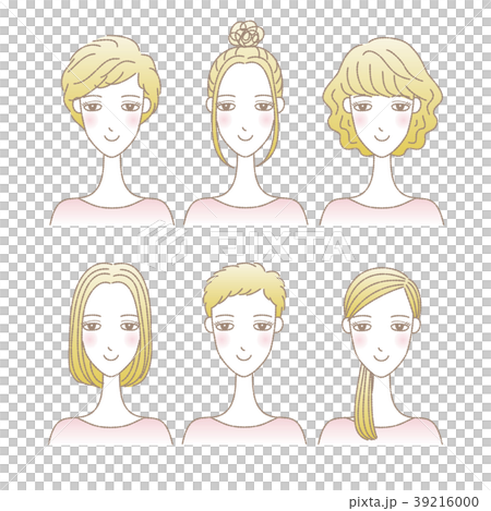 女性の髪型イラストセット ショート ミディアム ロングヘアのイラスト素材