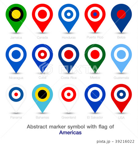 Abstract marker symbol with flag of Americas. 39216022