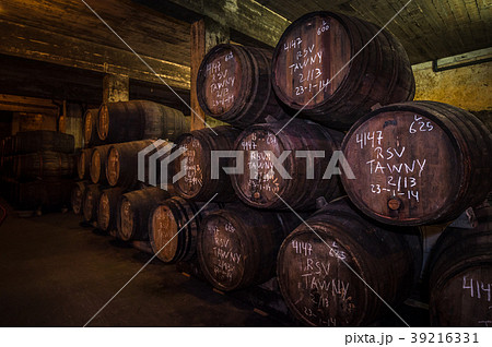 Port wine barrels in cellar,  Porto, Portugal 39216331