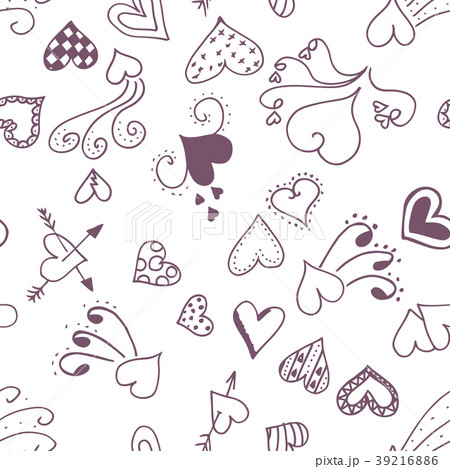 Handdrawn heart seamless pattern background. 39216886