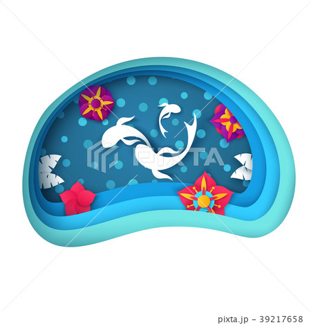 Fish illustration. Cartoon paper sea. Fish illustration. Cartoon paper sea. 39217658