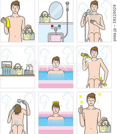 銭湯で入浴する男性 日本式のイラスト素材