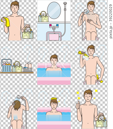 銭湯で入浴する男性　日本式 39220029