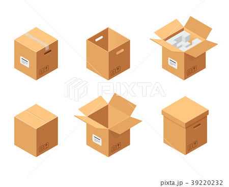 Carton packaging boxes set. Isometric view. Closed Carton packaging boxes set. Isometric view. Closed 39220232