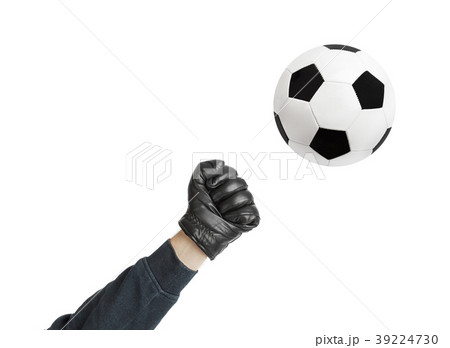 Goalkeeper hand and soccer ball 39224730