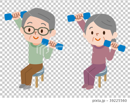 Senior couple sitting and doing dumbbell exercises 39225560