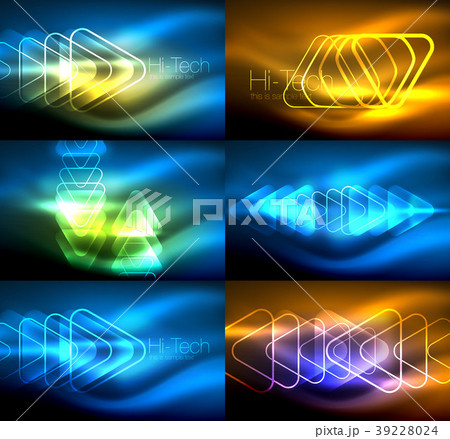 Vector collection of glowing neon shapes in dark Vector collection of glowing neon shapes in dark 39228024
