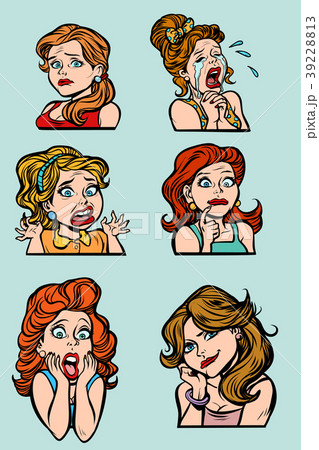 woman crying and sadness emotions set collection 39228813