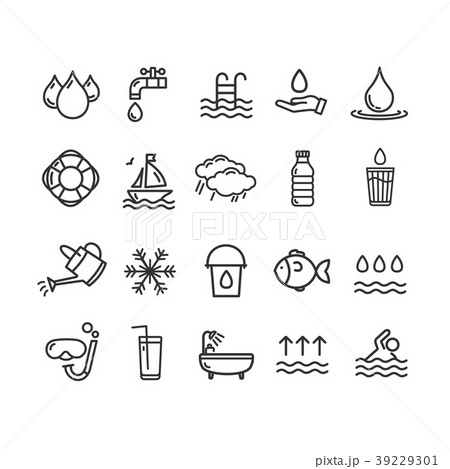 Pool and Water Signs Black Thin Line Icon Set 39229301