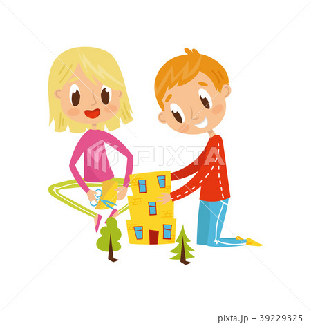Cute little boy and girl cutting application 39229325