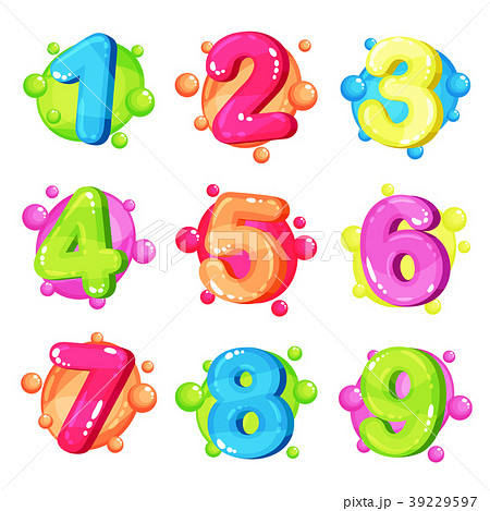 Funny colorful numbers set, kids font vector Funny colorful numbers set, kids font vector 39229597